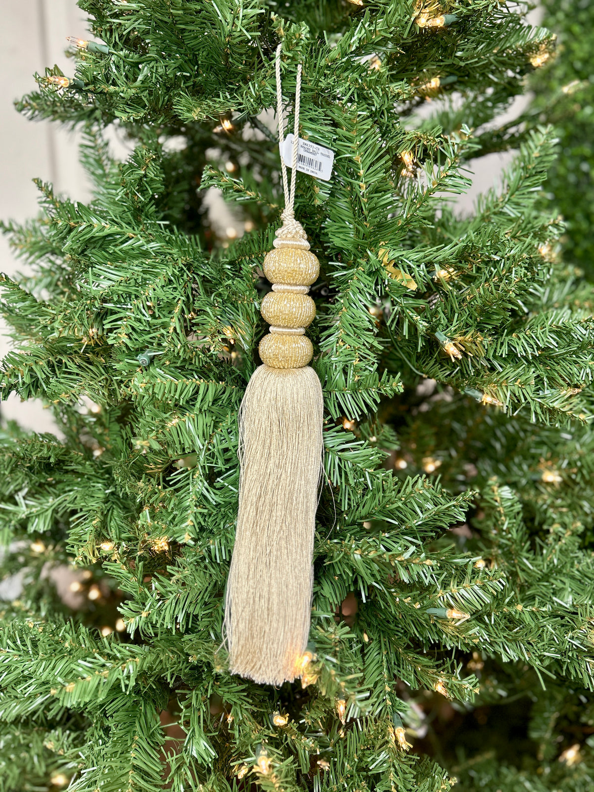 12.5 Inch Cream Bead Ball Tassel Ornament