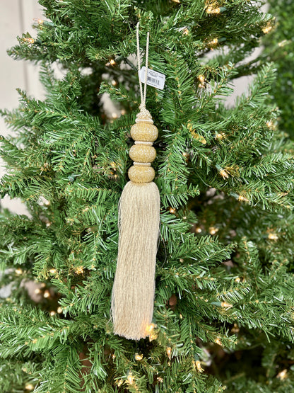 12.5 Inch Cream Bead Ball Tassel Ornament