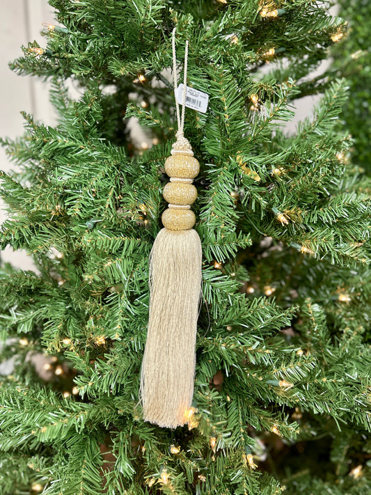 12.5 Inch Cream Bead Ball Tassel Ornament