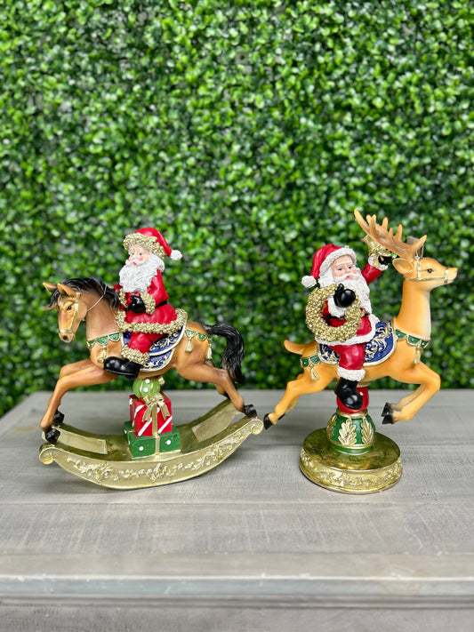 11 Inch Resin Holiday Santa Riding On Deer And Horse Two Styles