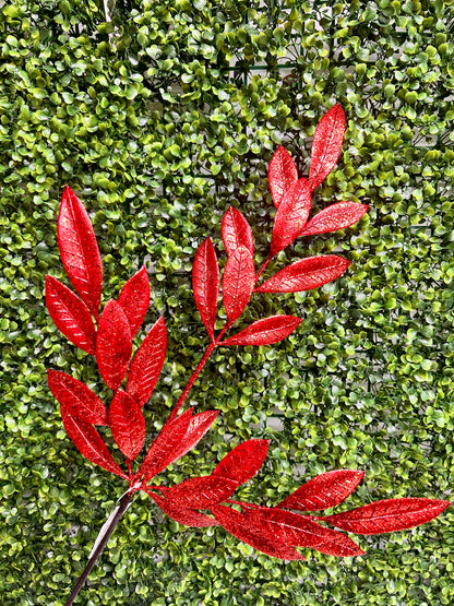 26 Inch Red Metallic Bay Leaf Spray