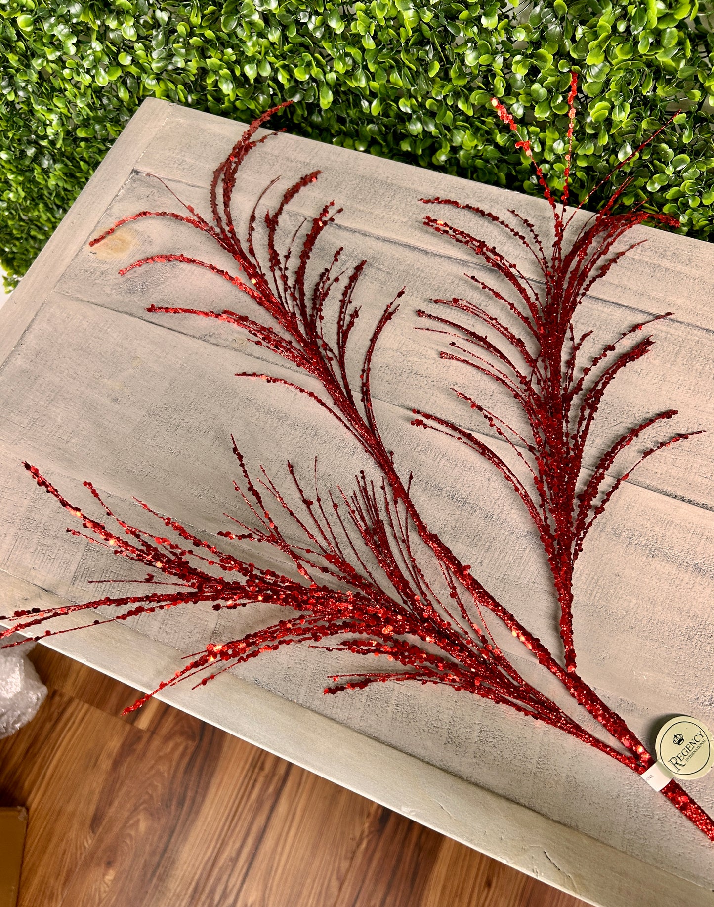 34 Inch Red Glitter Sequin Pampas Grass Spray
