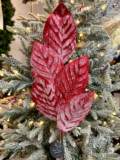 19.5 Inch Red Frozen Christmas Magnolia Leaf Spray