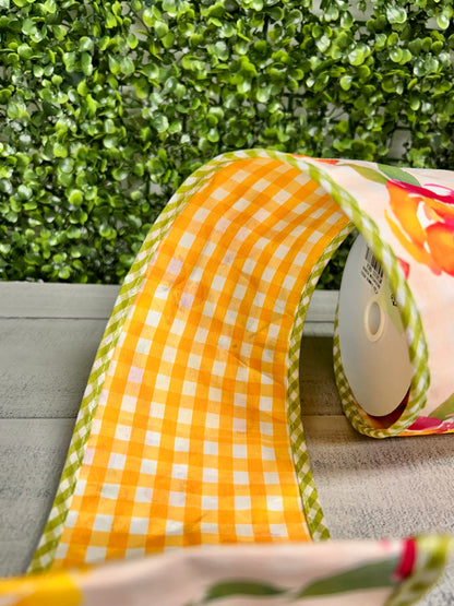 4 Inch By 5 Yard Summer Rose Nasturitum Ribbon