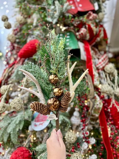 22 Inch Brown And Green Antler Cone Pine Spray