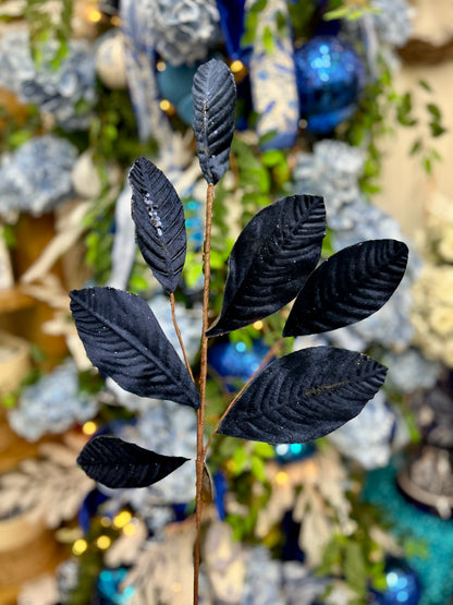 26 Inch Navy Velvet Sequin Magnolia Leaf Spray