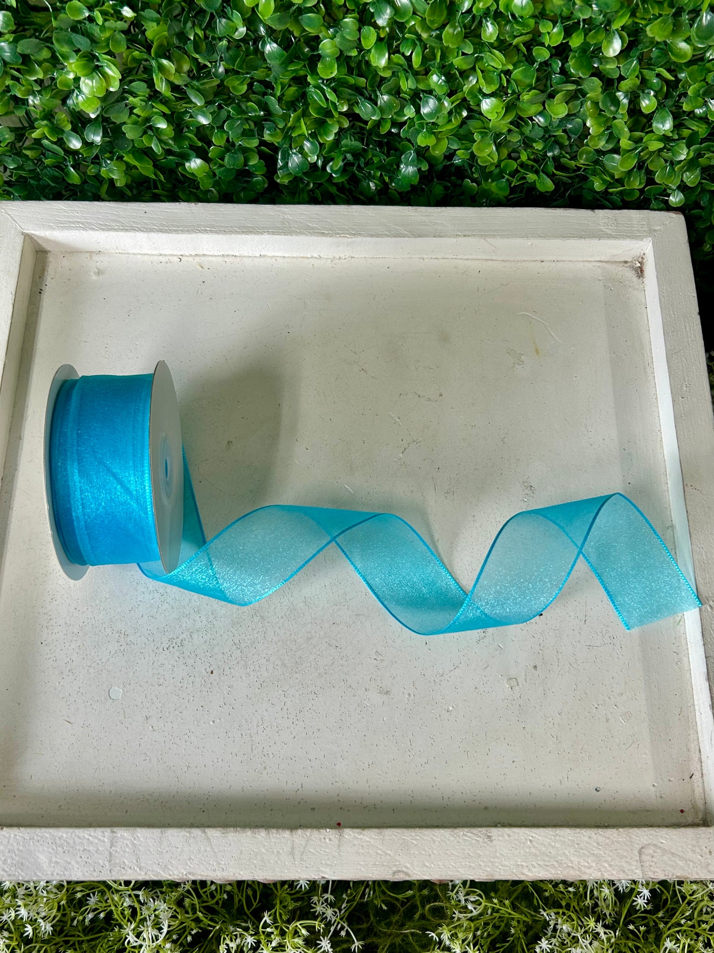 1.5 Inch By 25 Yard Turquoise Snow Organza Unwired Ribbon
