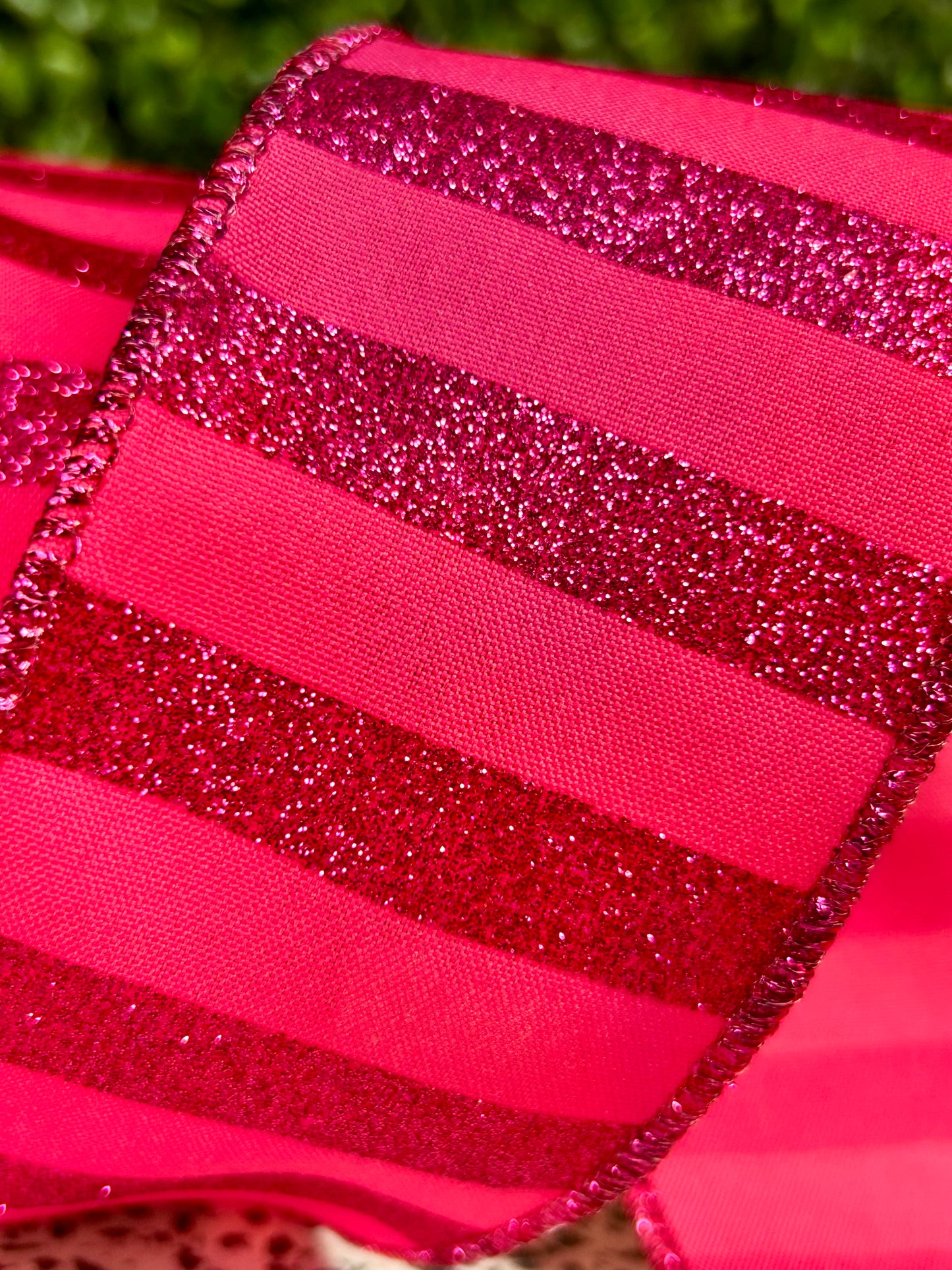 2.5 Inch By 10 Yard Hot Pink Horizontal Glitter Stripes Ribbon