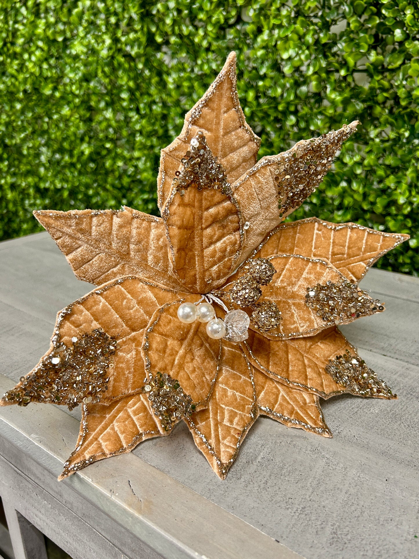 22 Inch Taupe Glitter Sequin Poinsettia