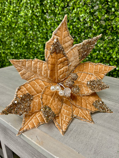 22 Inch Taupe Glitter Sequin Poinsettia