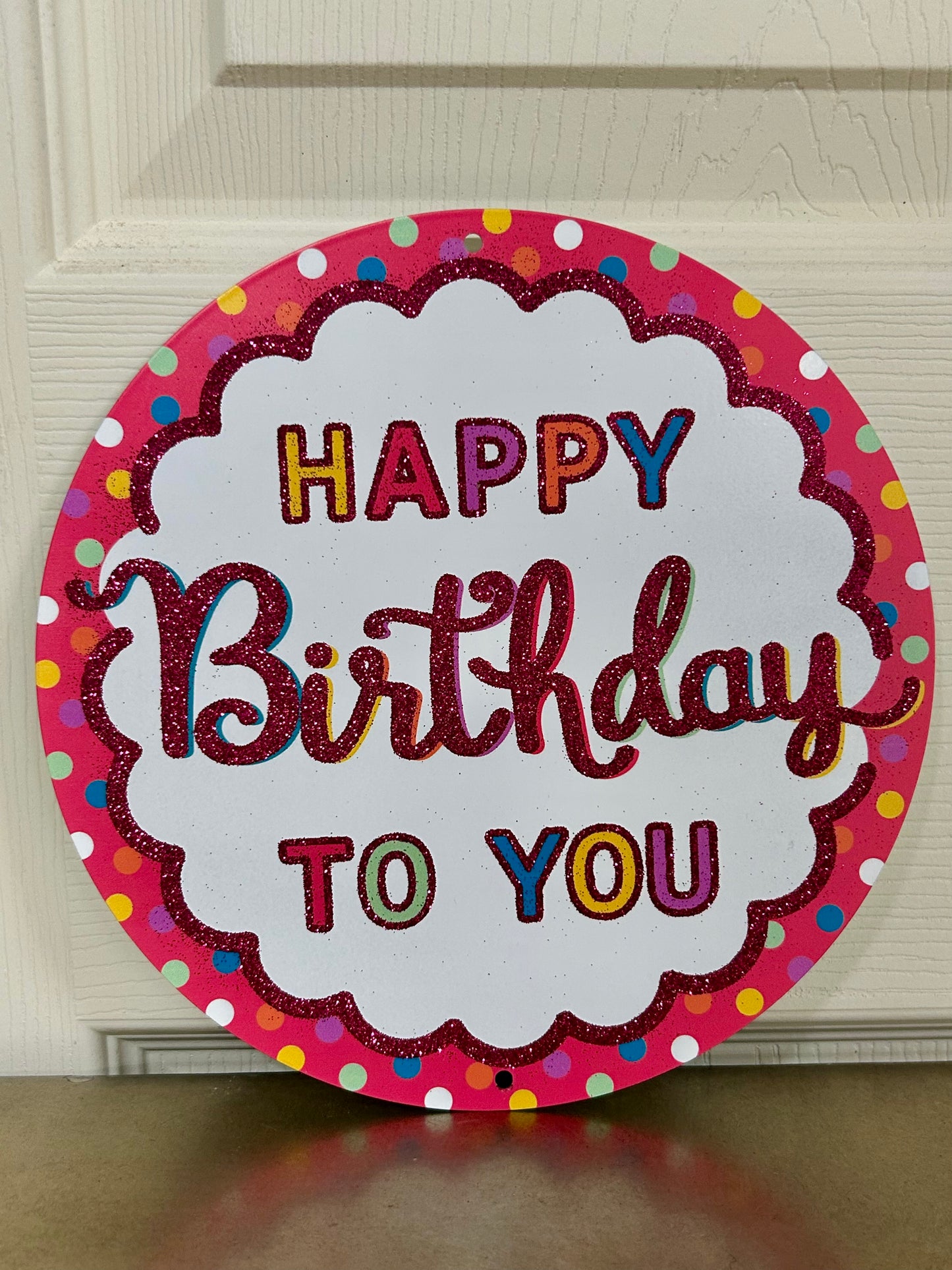 8 Inch Metal Glitter Happy Birthday Sign