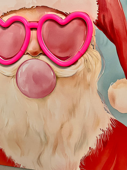 15.75 Inch Santa With Lit Neon Glasses Wall Art