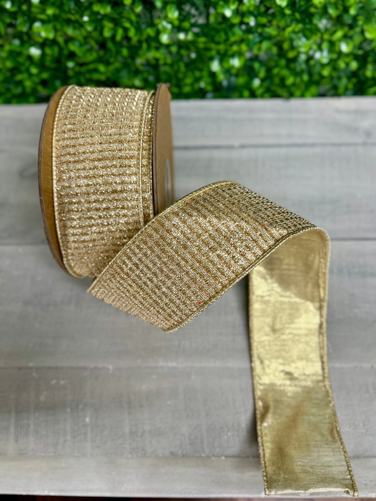 2.5 Inch By 10 Yard Gold Sparkle With Gold Metallic Backing Ribbon