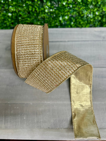 2.5 Inch By 10 Yard Gold Sparkle With Gold Metallic Backing Ribbon