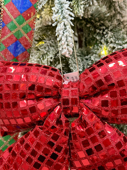 9.25 Inch Plush Red Bow Ornament