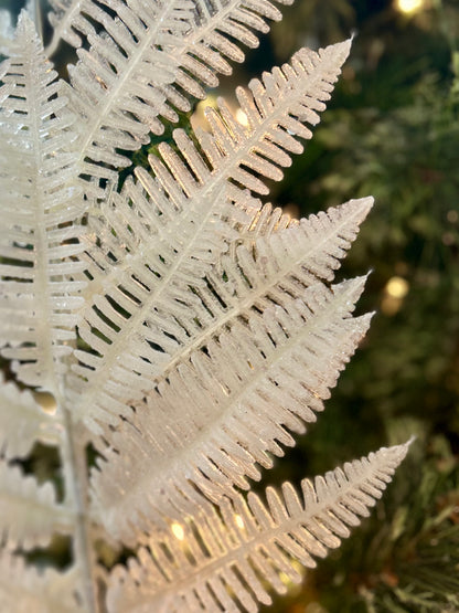 34 Inch Glitter Forest Fern Spray White