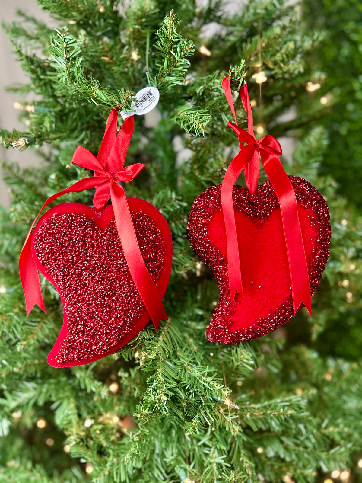 7 Inch Glitter Flocked Heart Ornament Two Styles