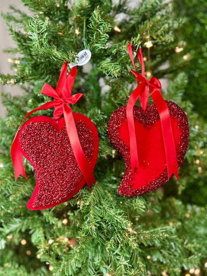 7 Inch Glitter Flocked Heart Ornament Two Styles
