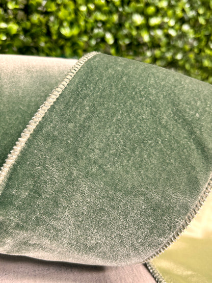 4 Inch By 10 Yard Sage Green Deluxe Velvet With Satin Backing Ribbon