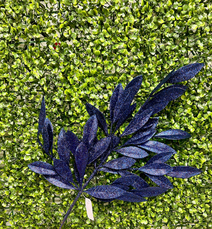 23 Inch Navy Blue Glitter Bay Leaf Spray