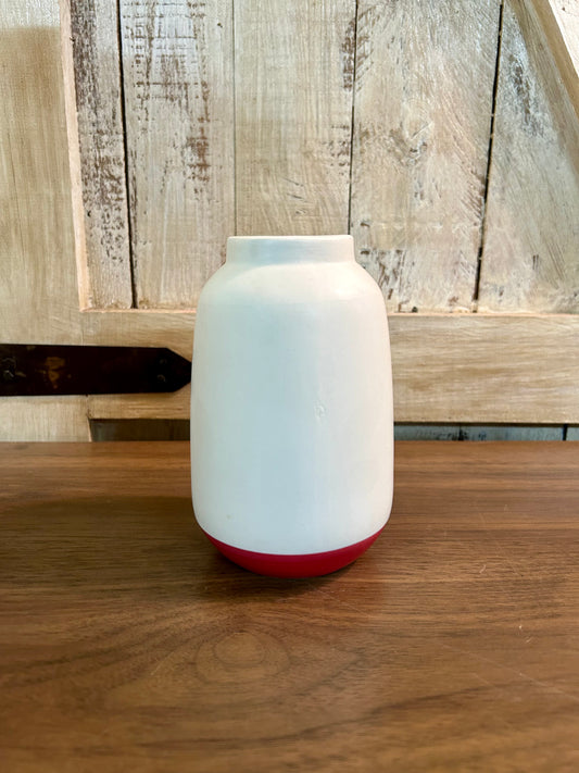 5.5 Inch Red And White Ceramic Vase