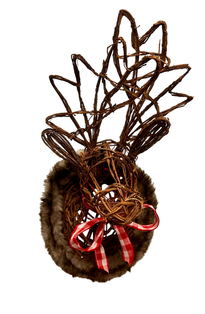 23 Inch Brown Woven Vine Deer Bust With Fur