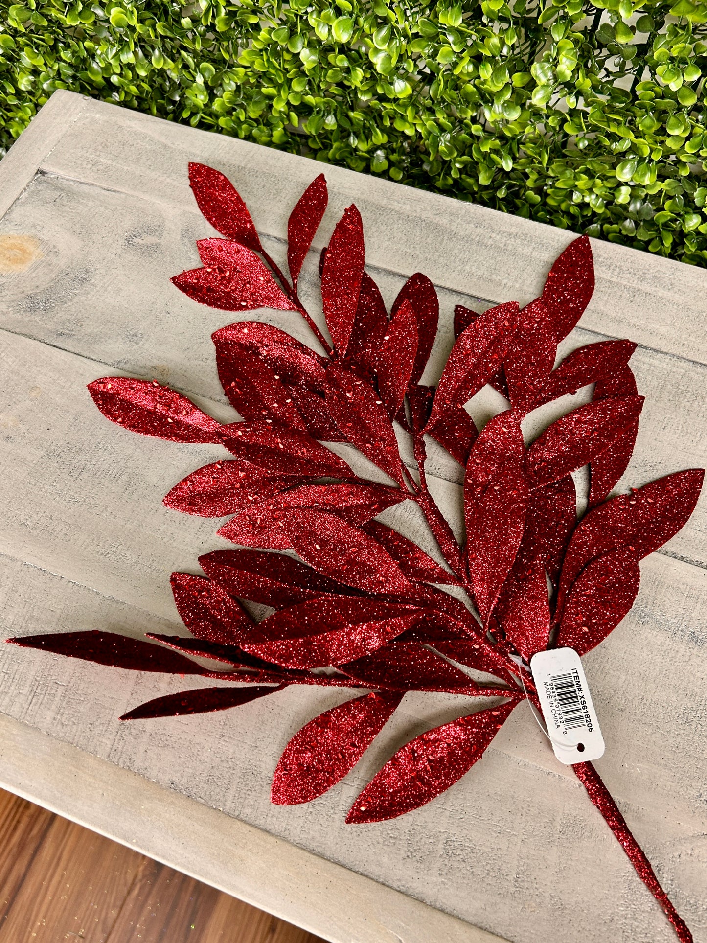 23 Inch Burgundy Glitter Bay Leaf Spray