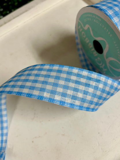 1.5 Inch By 10 Yard Light Blue And White Gingham Check Ribbon