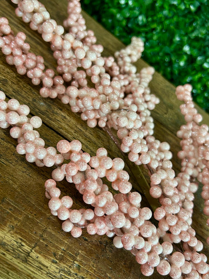 32 Inch Pink Glitter Berry Cluster Spray