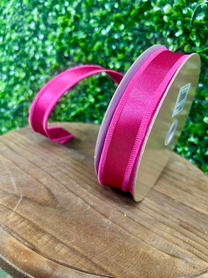 7/8 Inch By 10 Yard Hot Pink Satin Fused Ribbon
