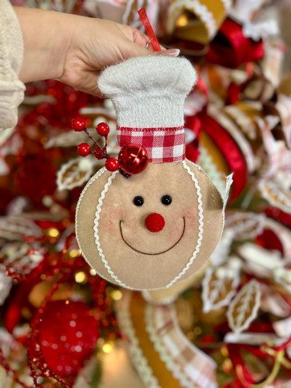 9 Inch Holiday Handcrafted Hanging Gingerbread Man Head