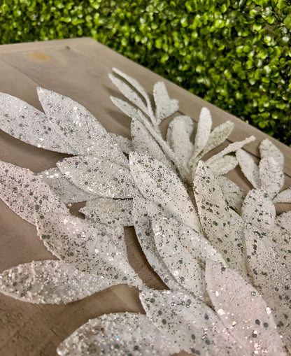 23.5 Inch White Glitter Bay Leaf Spray
