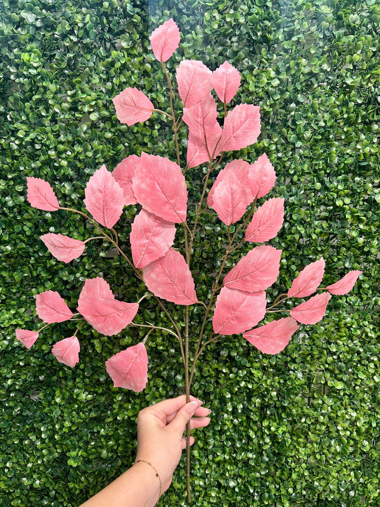 28 Inch Pink Rose Leaf Spray