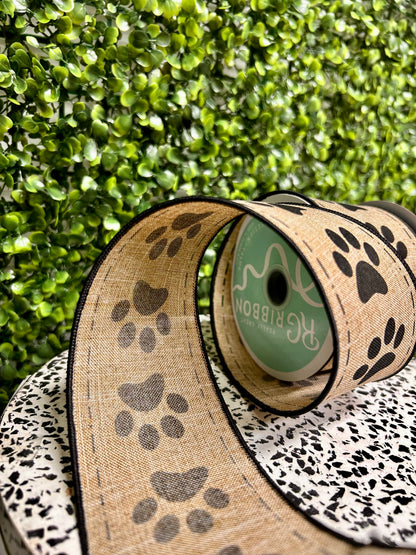 2.5 Inch By 10 Yards Paw Prints On Royal Ribbon