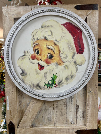 25 Inch Santa Face Art With Beaded Frame