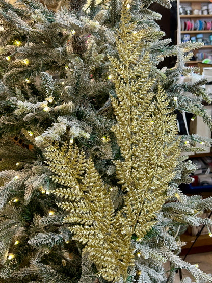 32 Inch Gold Shimmery Glitter Fern Spray