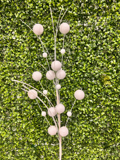27 Inch White Mixed Size Glittered Ball Spray