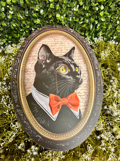 13 Inch By 9 Inch Black Cream And Orange Black Cat Portrait Wood Sign