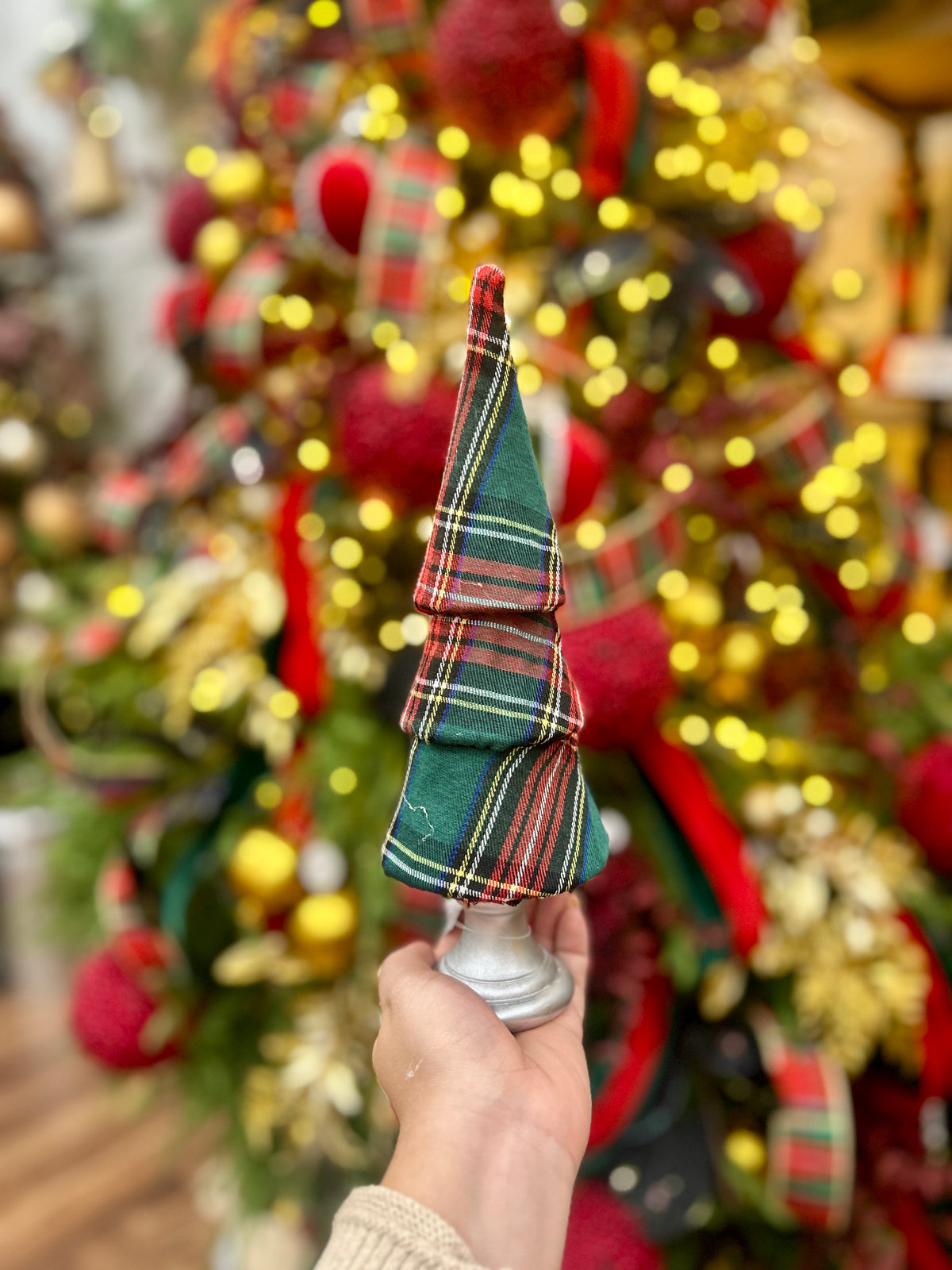 11.5 Inch Green And Red Plaid Tree Table Top Decor