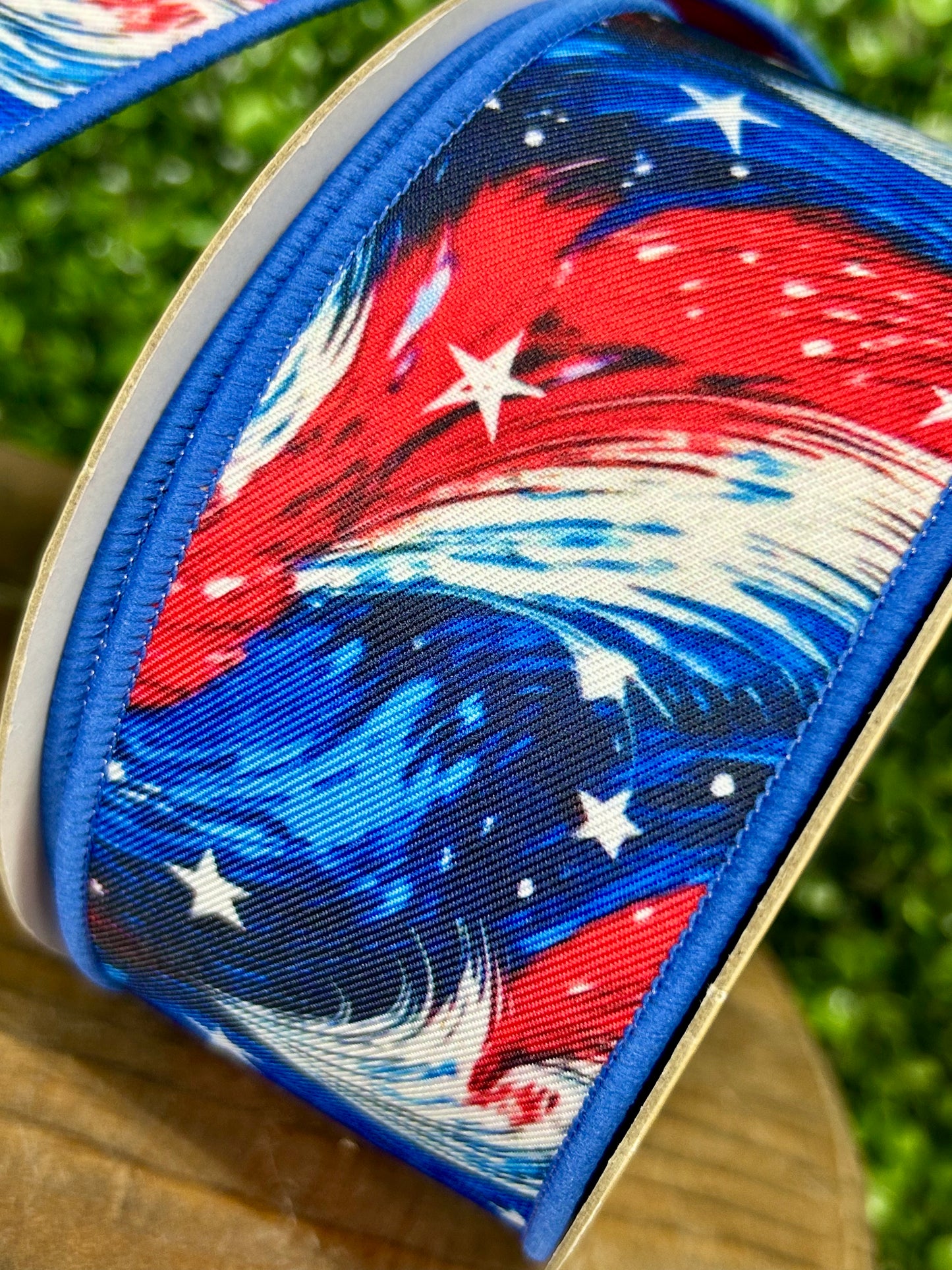2.5 Inch By 10 Yard Patriotic Cosmic Stars Fused Ribbon