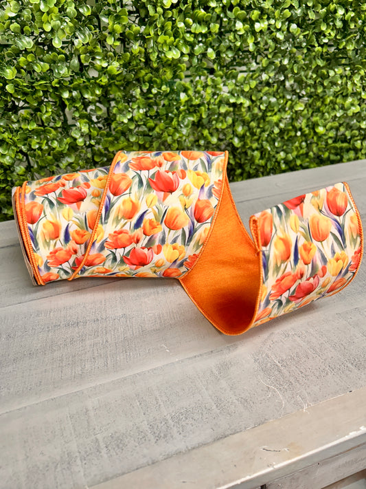 D. Stevens 4 Inch By 10 Yard Orange And Yellow Poplin Tulip Ribbon