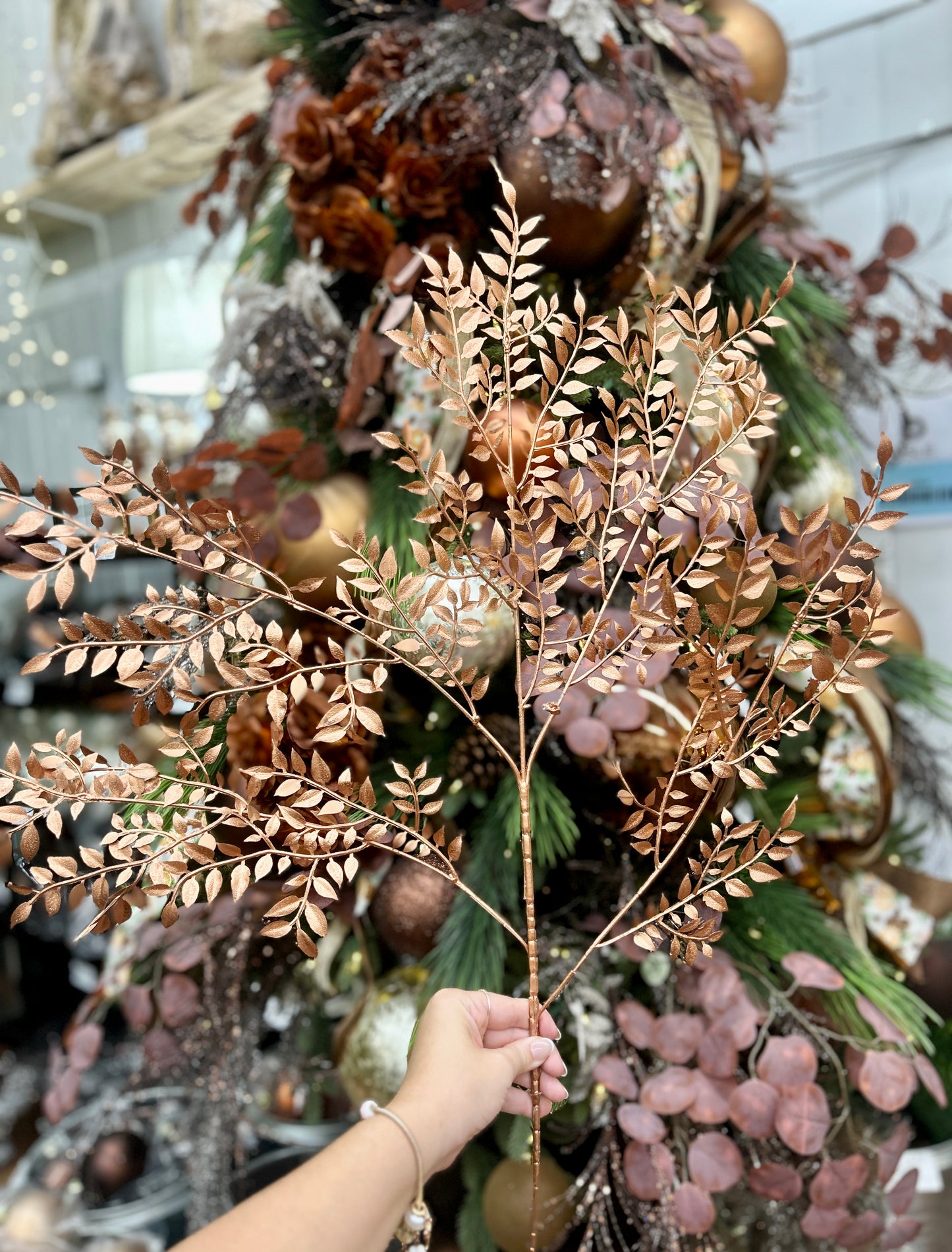 35 Inch Copper Metallic Tea Leaf Branch