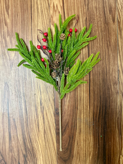 19 Inch Red And Green Pine Cone Red Berry Spray