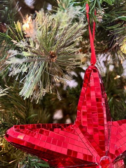 6.5 Inch Red Mirror Star Ornament