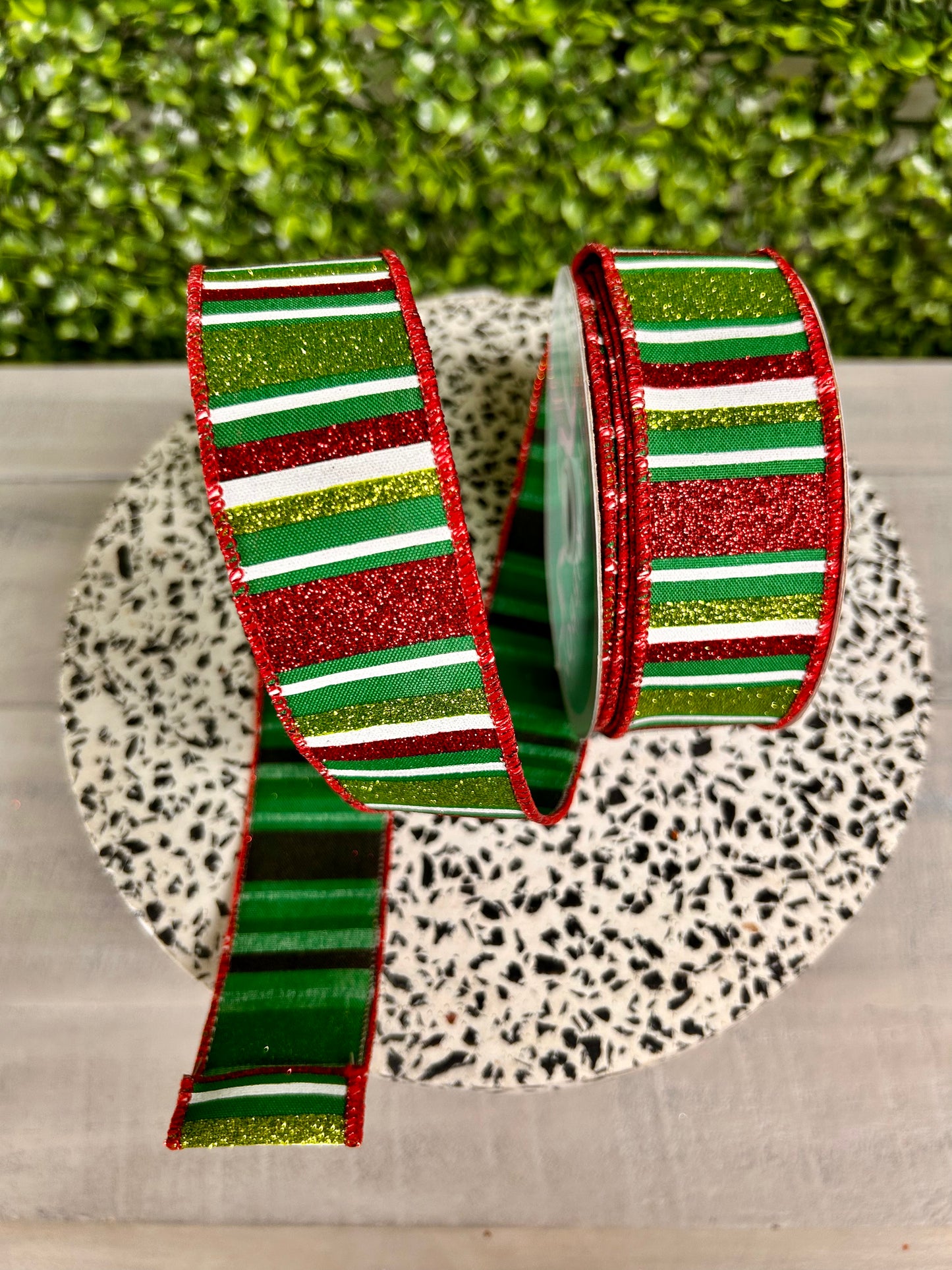 1.5 Inch By 10 Yard Emerald Red And Lime Horizontal Stripe Ribbon