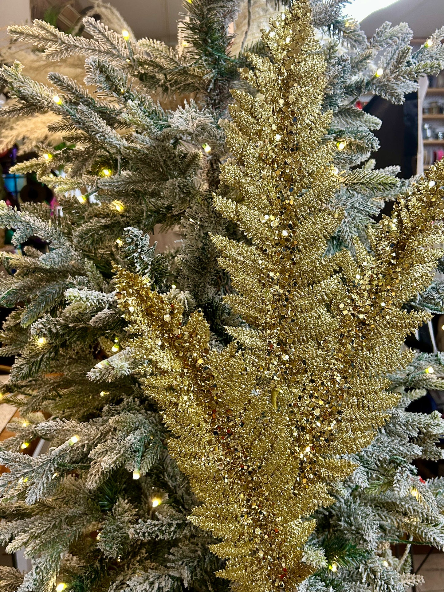 34 Inch Gold Jumbo Glitter Sequin Fern Spray