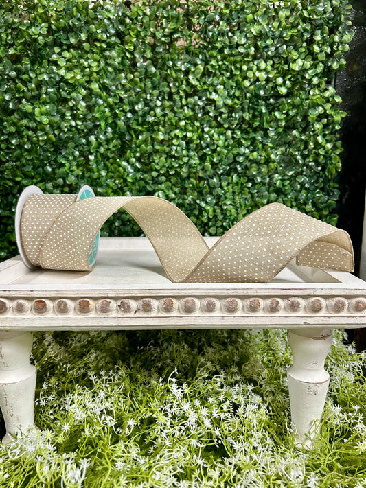 2.5 Inch By 10 Yard Natural And White Raised Swiss Dots On Royal Ribbon