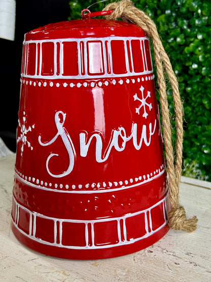 8 Inch Red Let It Snow Metal Hanging Bell