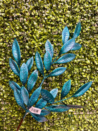 26 Inch Blue Metallic Bay Leaf Spray