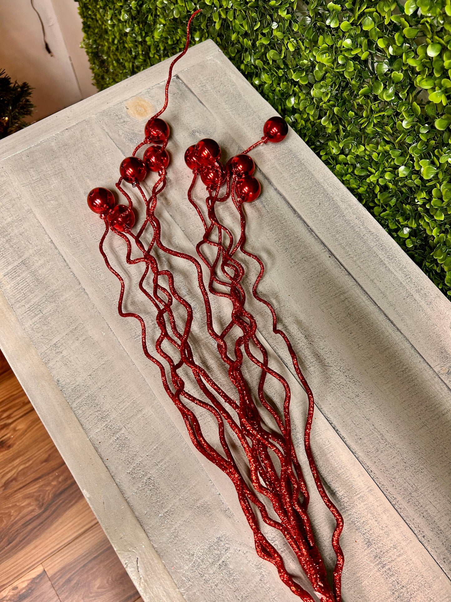 38 Inch Red Plastic Twig And Ball Spray